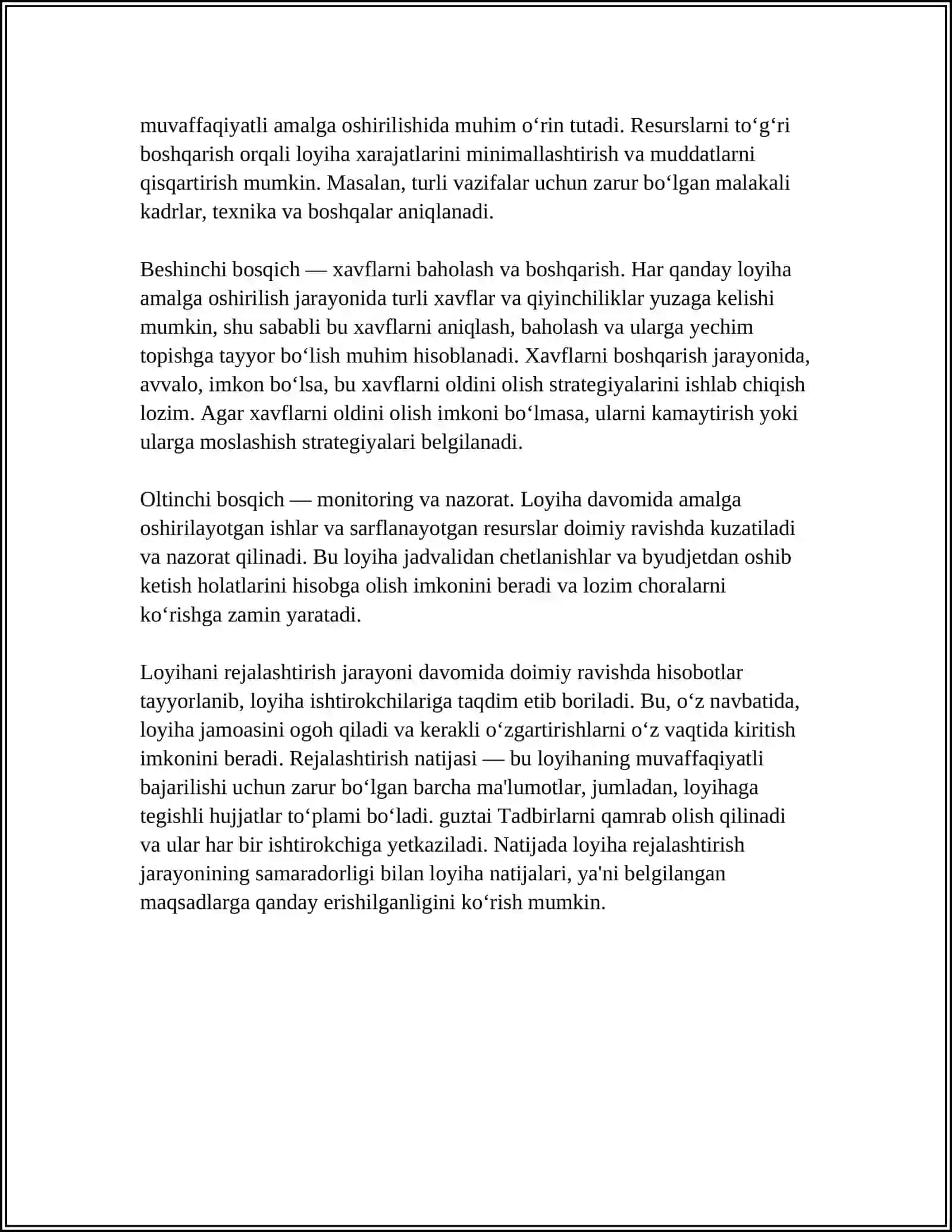 LOYIHANI REJALASHTIRISH. ISHLARNI IERARXIK TAQSIMLASH 4