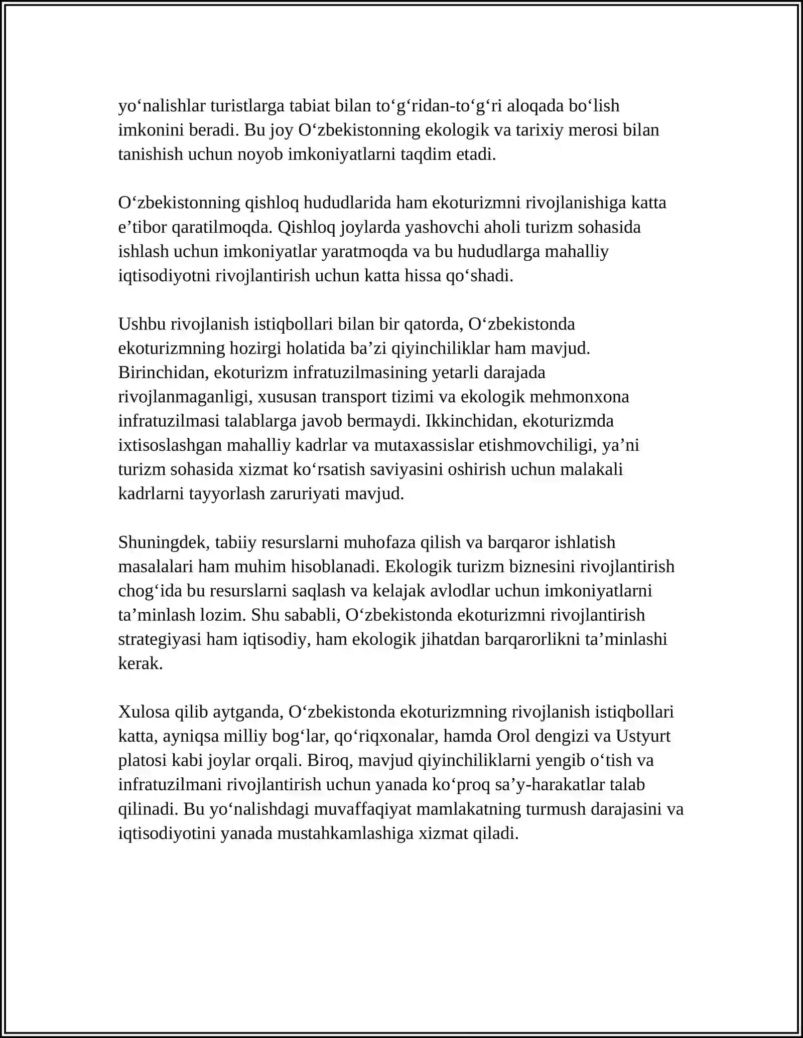 EKOTURIZMNING O'ZBEKISTONDA RIVOJLANISHI 4
