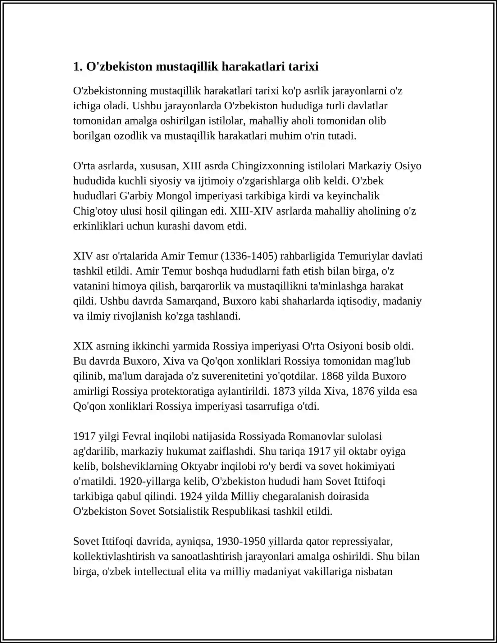 O'ZBEKISTONDA MUSTAQILLIK G'OYALARINING TARIXIY ASOSLARI 4