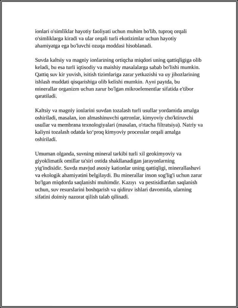 SUVNING MINERAL TARKIBINING ASOSIY QISMINI TASHKIL ETUVCHI IONLARI 4