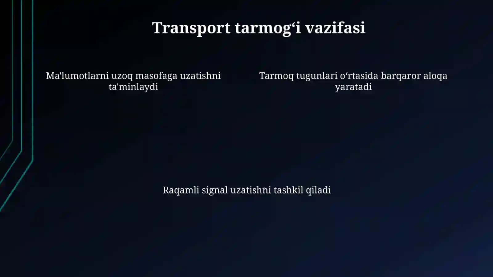 Transport tarmoqlarida qo‘llaniladigan protokollar va texnologiyalar: PDH, SDH texnologiyasida ishlash 4