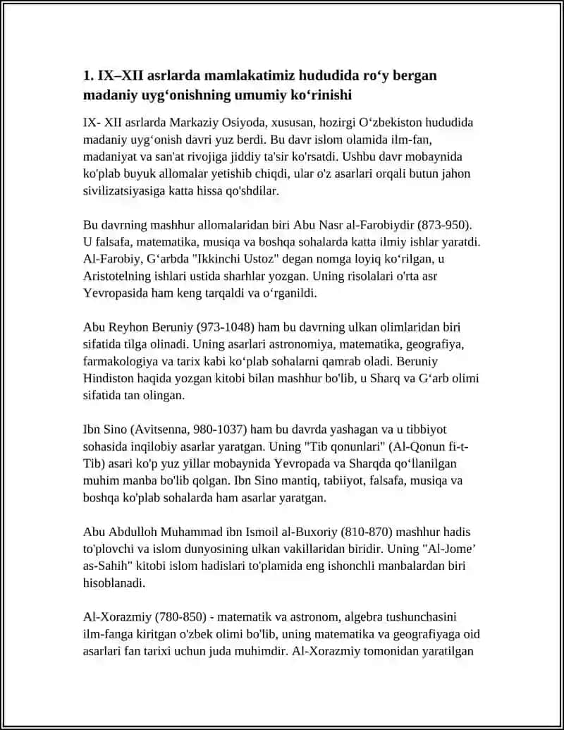 IX-XII ASRLARDA MAMLAKATIMIZ HUDUDIDA RO‘Y BERGAN MADANIY UYG‘ONISH (RENESSANS) 4