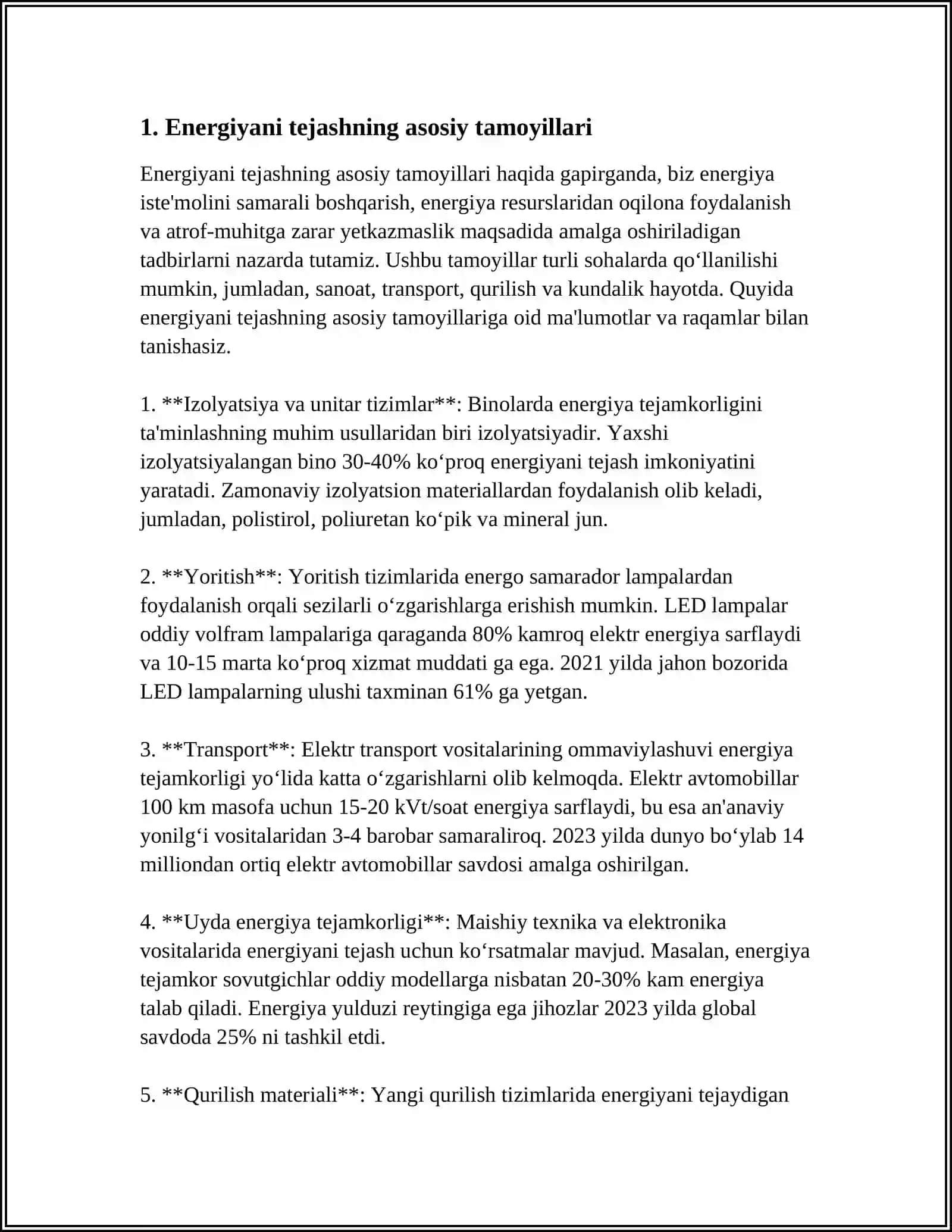 ENERGIYA TEJAMKORLIGI BO‘YICHA UMUMIY MA'LUMOTLAR 4