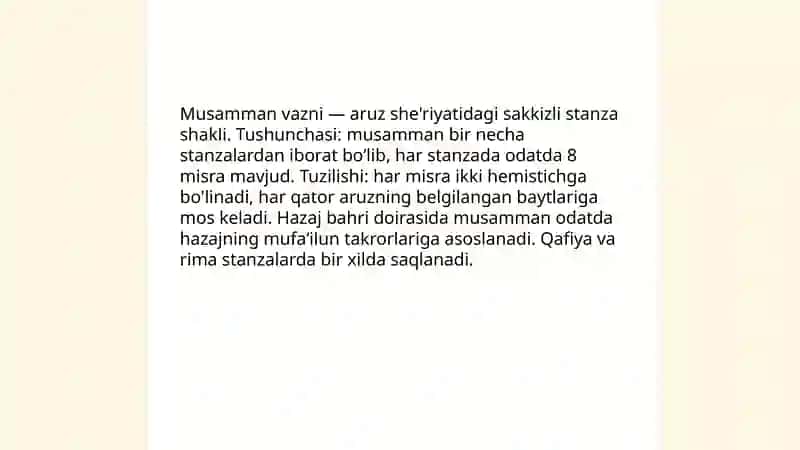 Hazaj bahri. Musamman vaznlari 4