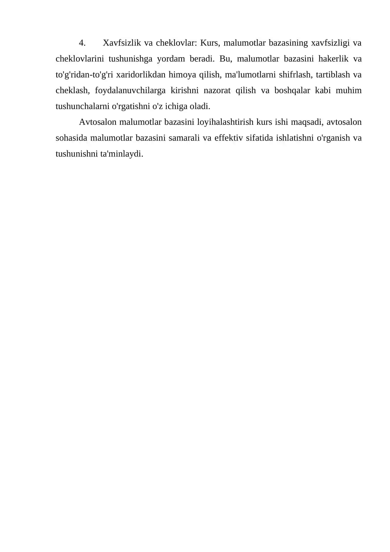 AVTOSALON MA’LUMOTLAR BAZASINI LOYIHALASHTIRISH VA ISHLAB CHIQISH 4