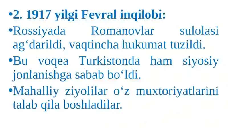 Turkistonda siyosiy jarayonlar. Turkiston muxtoriyati 4
