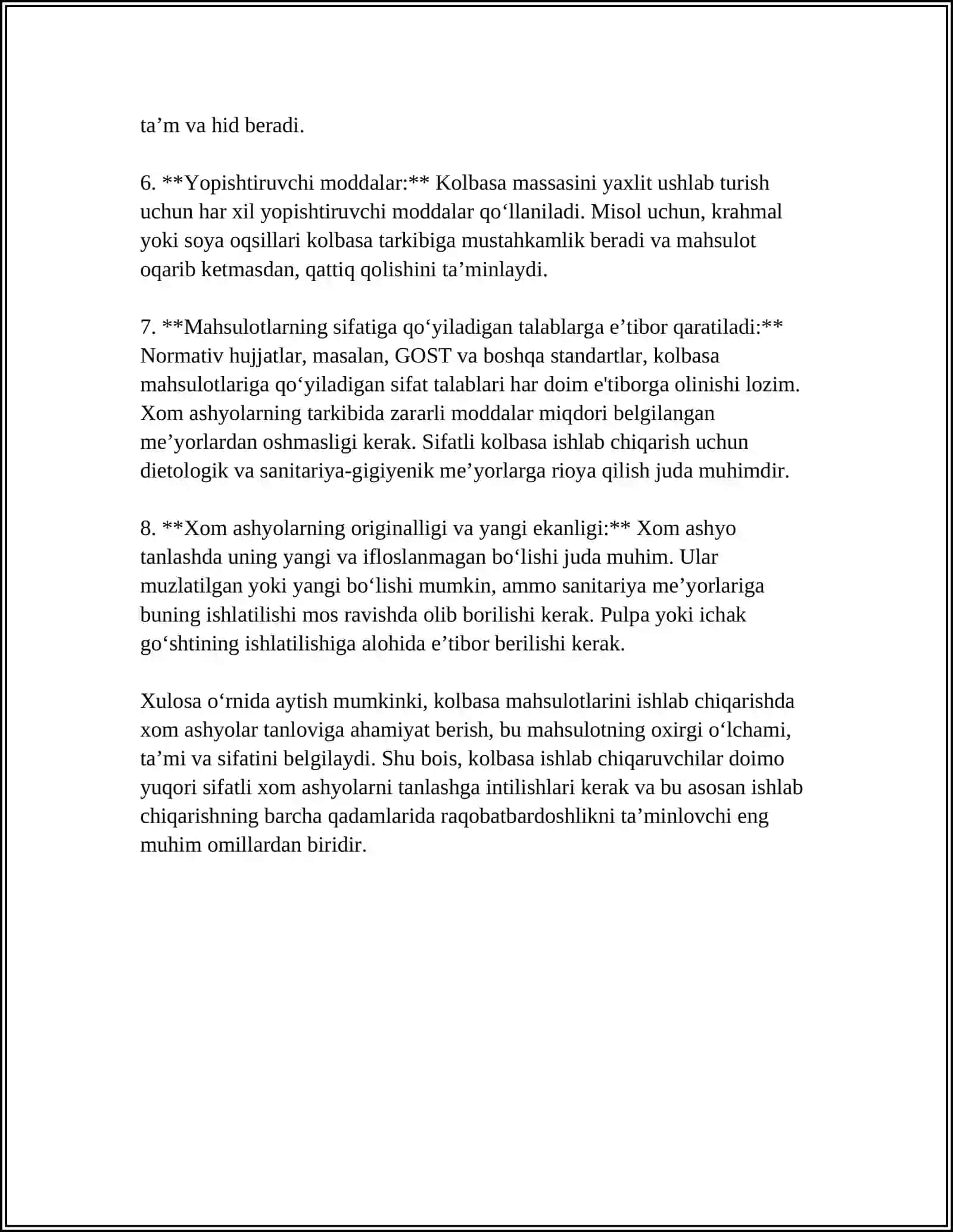 KOLBASA MAHSULOTLARI ISHLAB CHIQARISH TEXNALOGIYASI 4