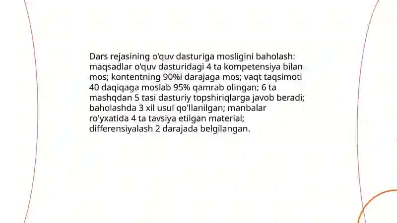 Yordamchi maktab 1-sinfida matematika darsini kuzatish va tahlil qilish 4
