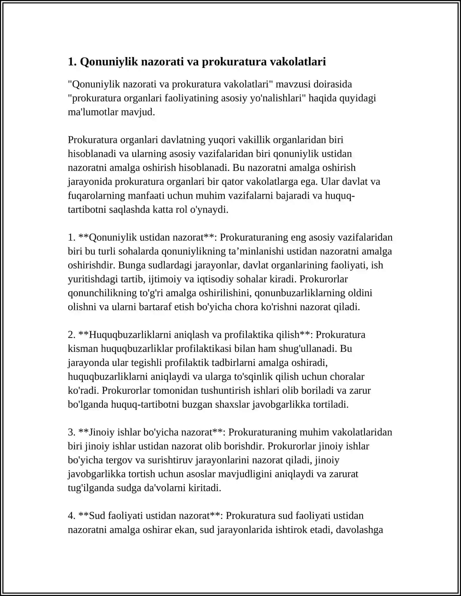 PROKURATURA ORGANLARI FAOLIYATINING ASOSIY YO’NALISHLARI 4