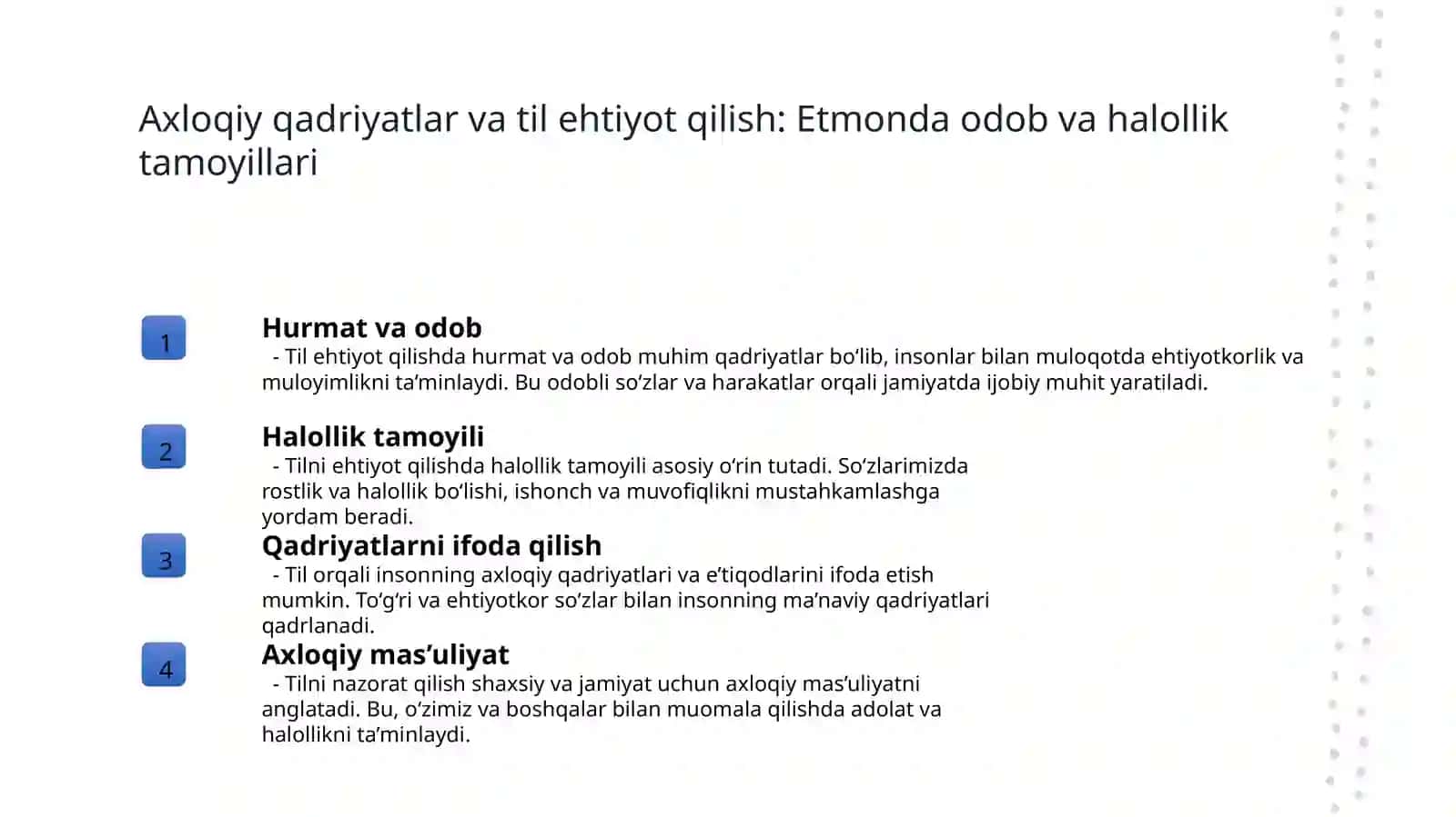 Hibatul-haqoyigi ning 2-bobi *Tilni ehtiyot qilish' ning foydalari xususida 4