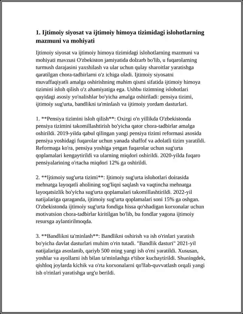 O‘ZBEKISTONNING IJTIMOIY SOHADA AMALGA OSHIRILAYOTGAN O‘ZGARISHLAR MAZMUNI VA MOHIYATI 4
