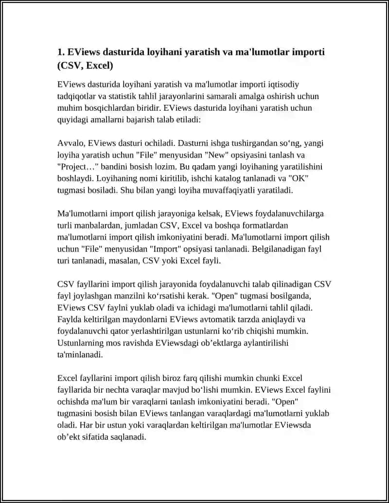 EViews DASTURIDA KO’PLIKDAGI REGRESSIYANING KLASSIK CHIZIQLI MODELI 4