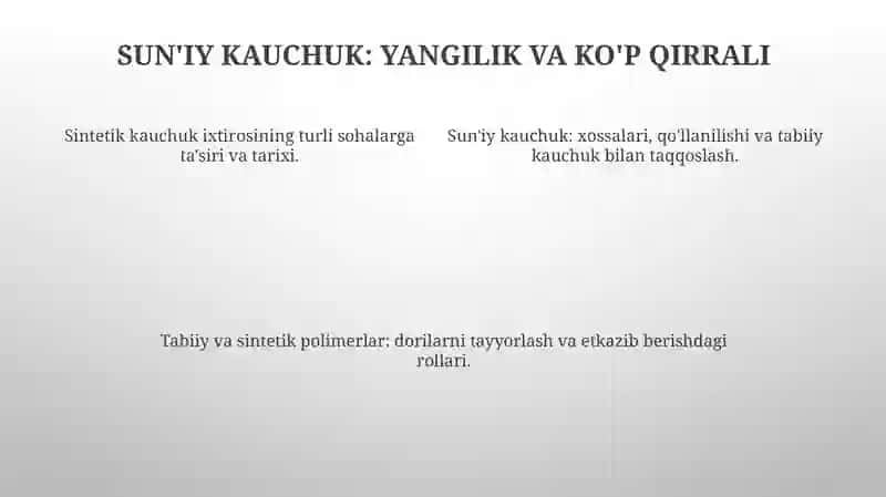 Sintetik Kauchuk: Turlari va Qo'llanilishi 4
