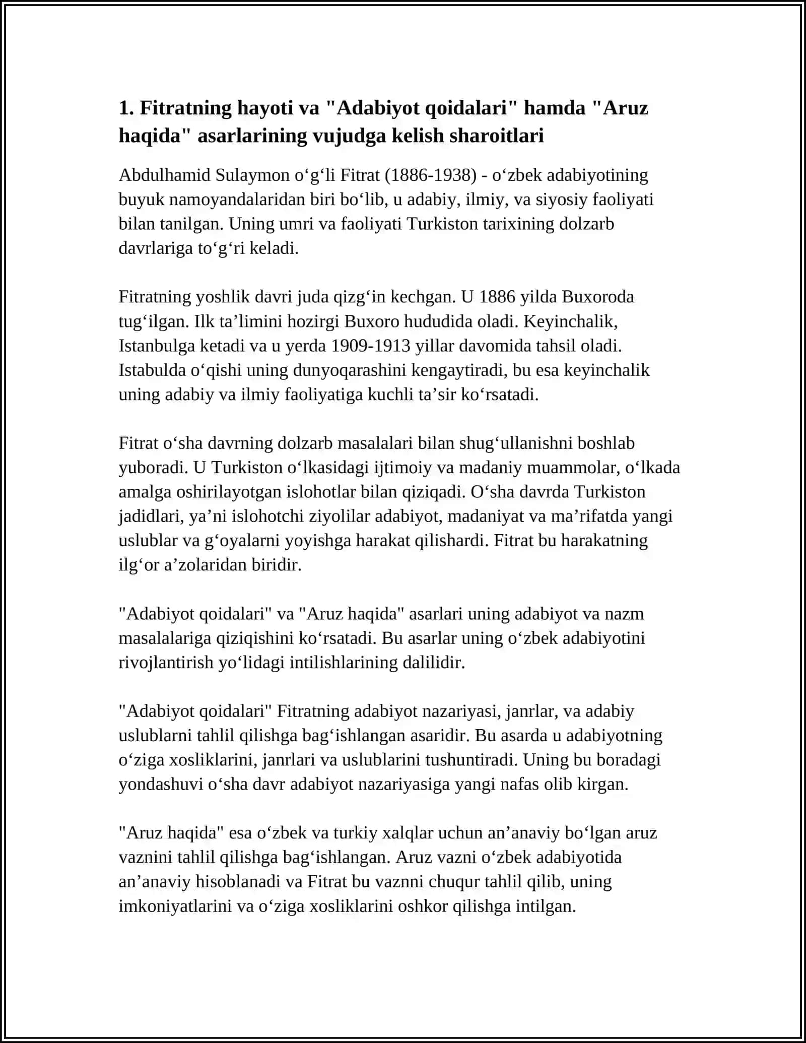 FITRATNING ADABIYOT QOIDALARI VA ARUZ HAQIDA ASARLARINI O'RGANISH 4