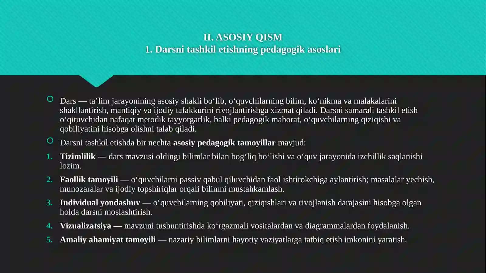 DARSNI TASHKIL QILISH, KPRAZMALILIK HAMDA DIDAKTIK MATERIALLARDAN FOYDALANISH 4