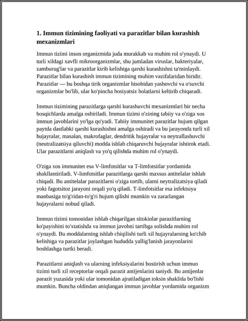 IMMUN TIZIMINI FAOLIYATI BILAN PARAZIT VA ZAMBURUĞLAR KELTIRIB CHIQARADIGAN KASALLIKLAR BOĞLIQLIGI 4
