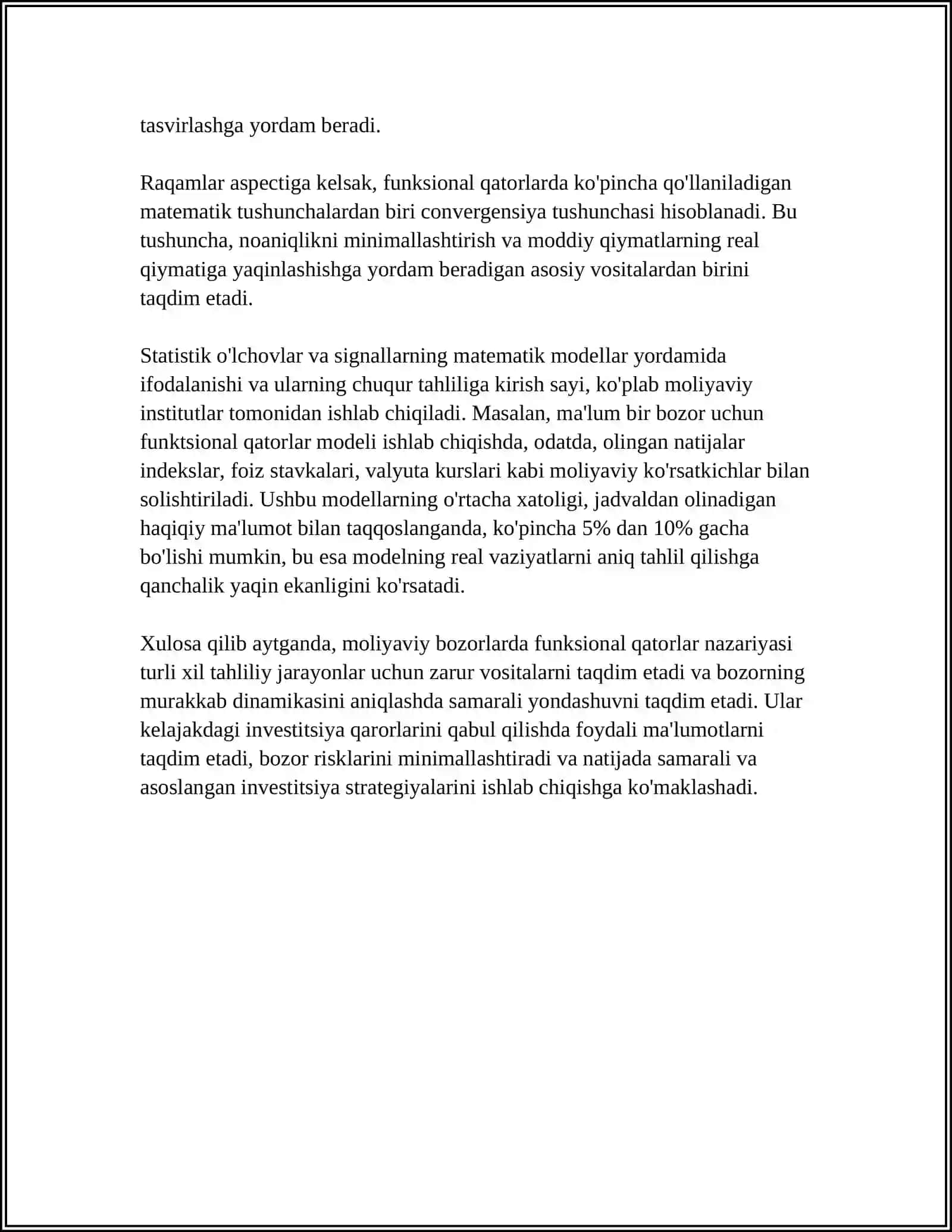 Moliyaviy bozorlarni modellashda funksional qatorlarning tatbiklari 4