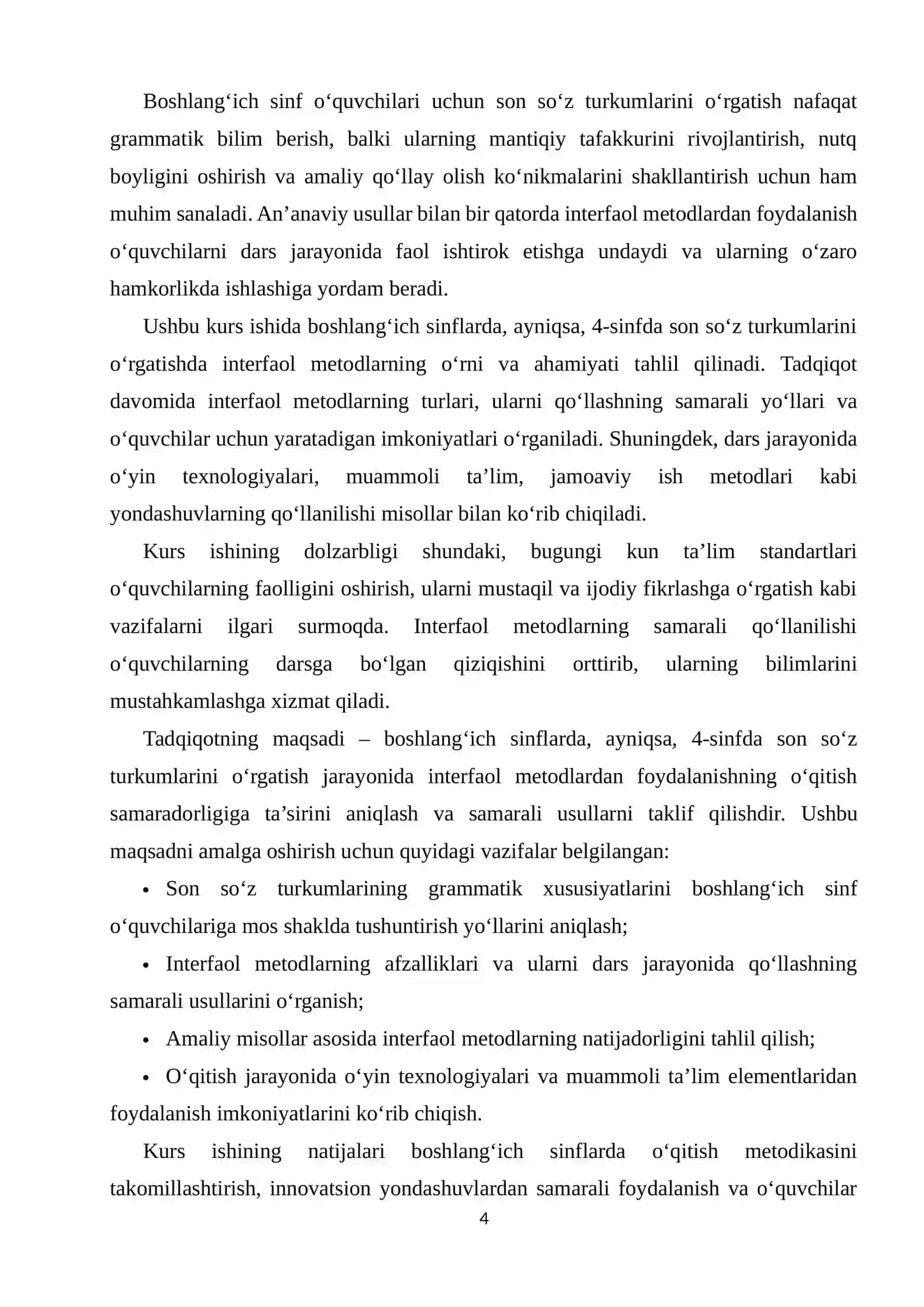 BOSHLANG’ICH SINFLARDA SON SO’Z TURKUMLARINI O’RGATISHDA INTERFAOL METODLARDAN FOYDALANISH (4-sinf) 4