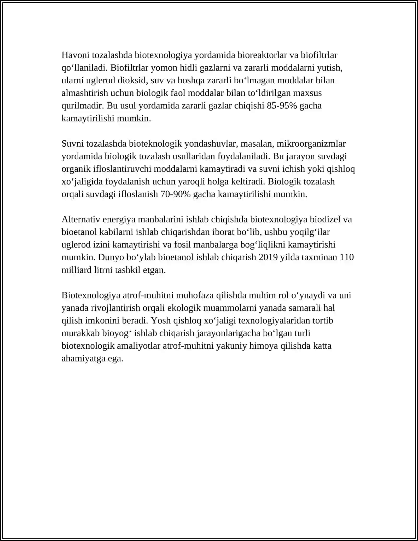 BIOTEXNOLOGIYA FANI MUSTAQIL ISH 4