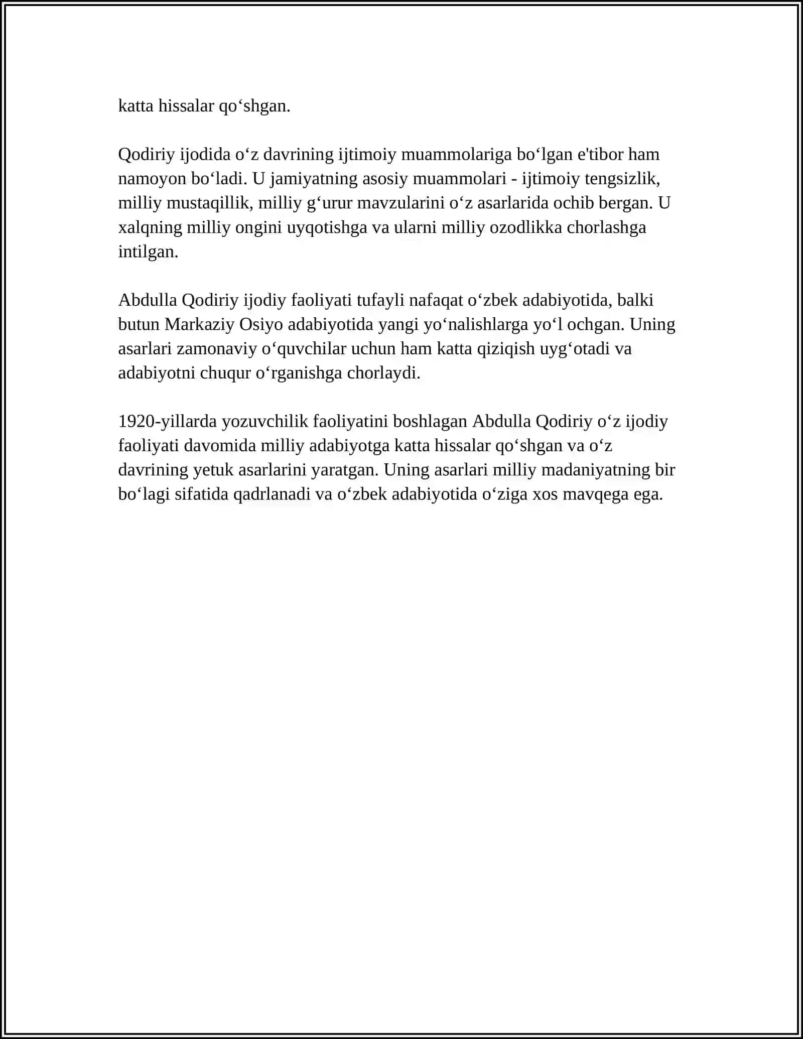 MASHHUR OʻZBEK ADIBLARI IJODIDAN NAMUNALAR 4