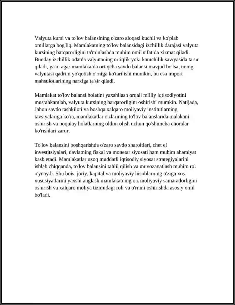 TO'LOV BALANSI. VALYUTA KURSI 4