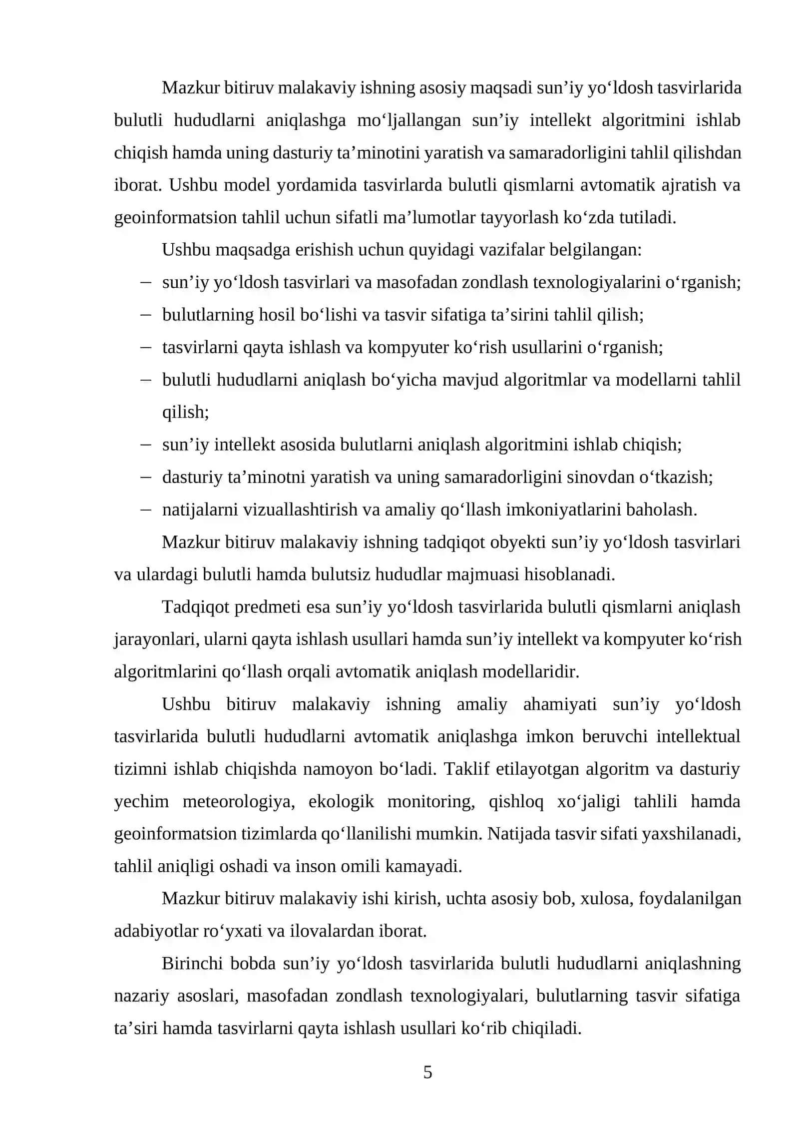 Sunʼiy yoʻldosh tasvirlaridan bulutli qismlarini aniqlashning sunʼiy intellekt algoritmini ishlab chiqish 4