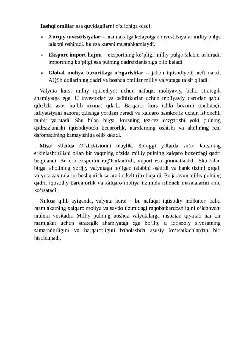 Valyuta kursi – milliy pulning boshqa valyutalarga nisbati 4