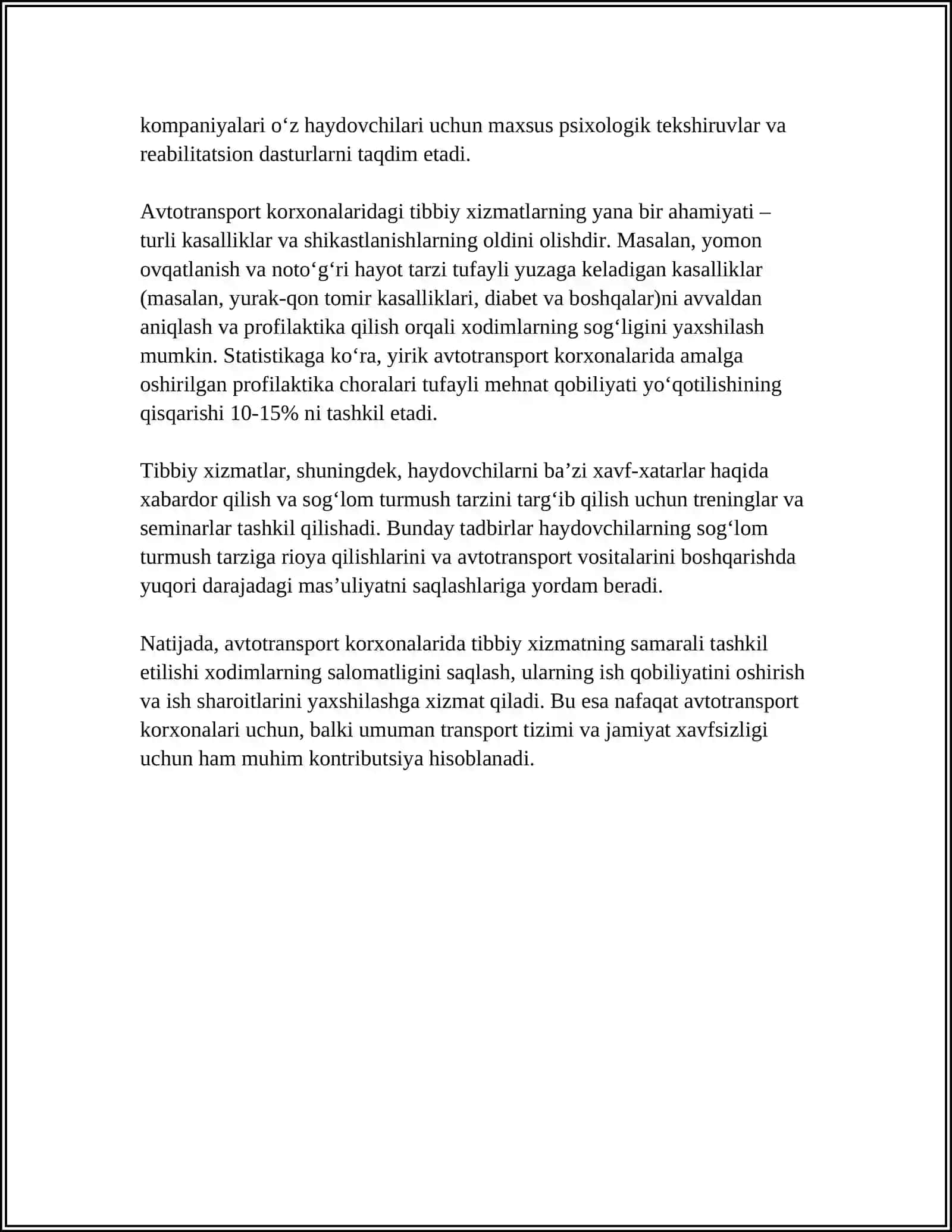AVTOTRANSPORT KORXONALARIDA TIBBIY XIZMATNI TASHKIL ETISH 4