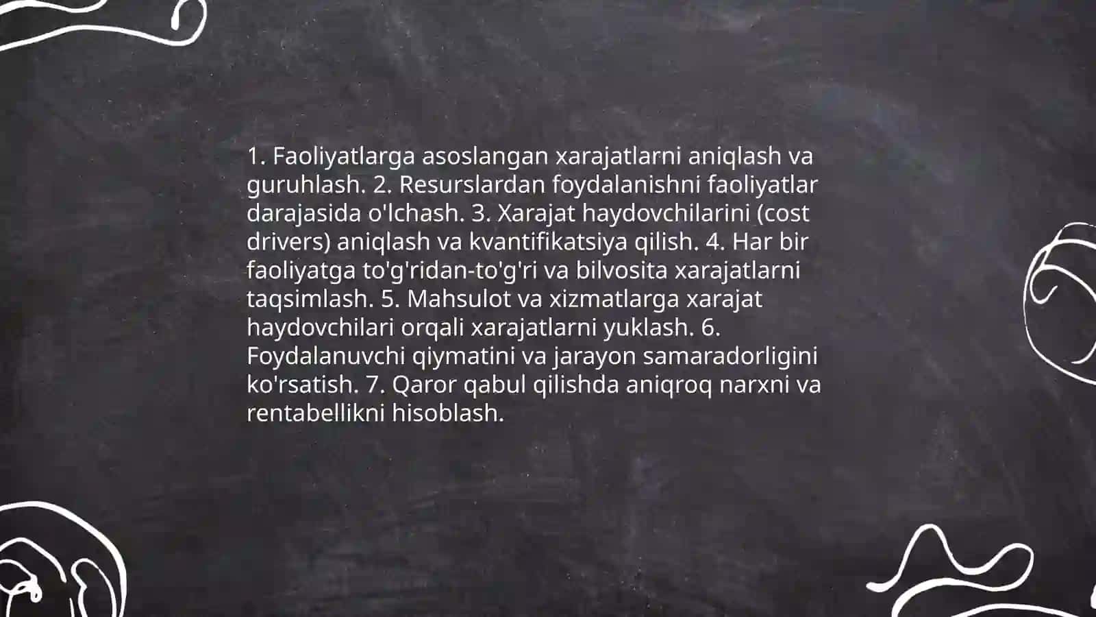 Faoliyat turlari bo'yicha xarajatlarni hisobga olish (ABC usuli) 4
