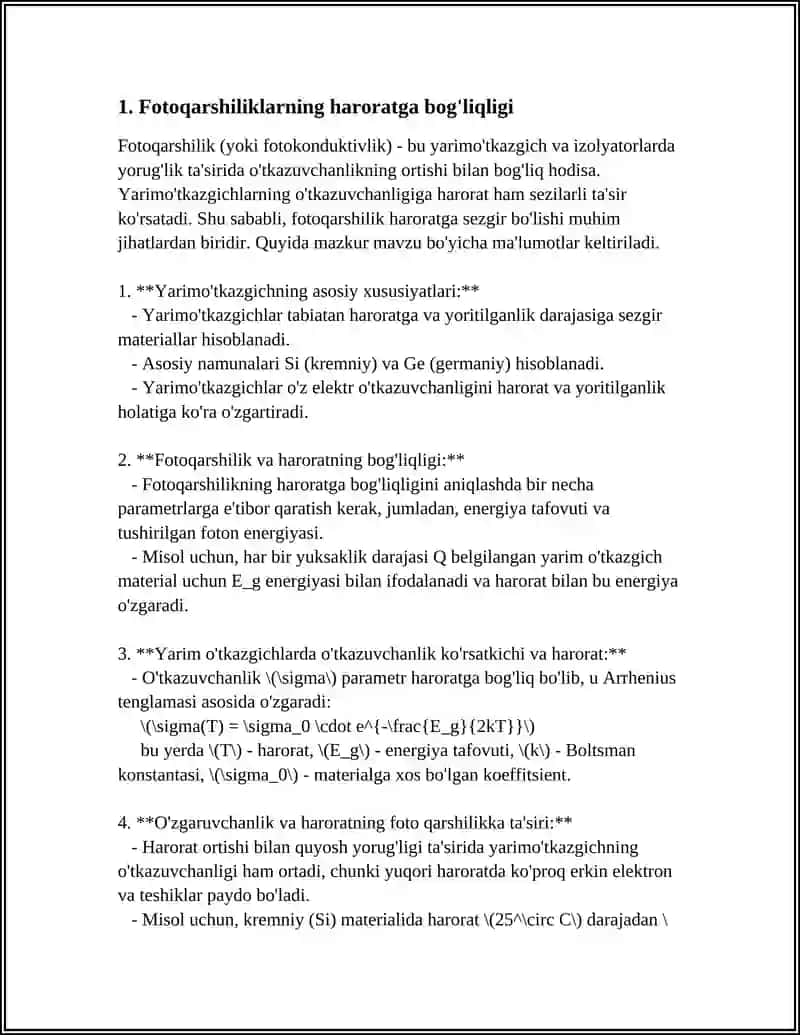 FOTOQARSHILIKLARNING SOLISHTIRMA QARSHILIGINI HARORAT VA MAGNIT MAYDONGA BOG'LIQLIGINI KOMPYUTERDA MODELLASHTIRISH 4