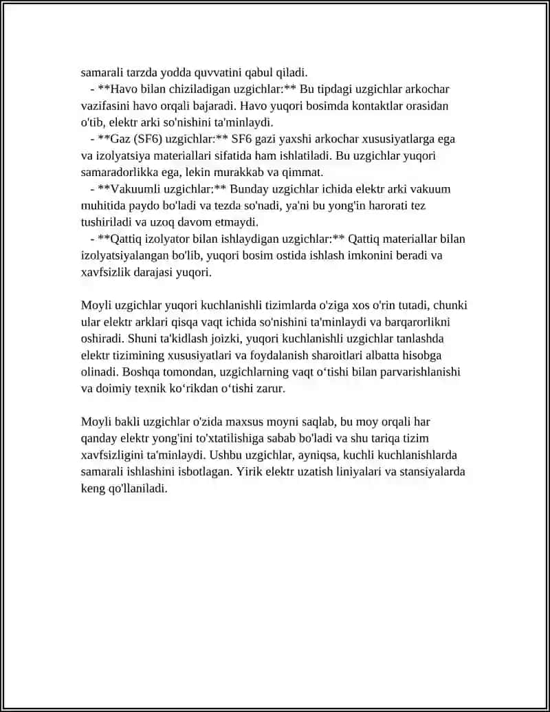 YUQORI KUCHLANISHLI UZGICHLAR.MOYLI BAKLI UZGICHLAR 4