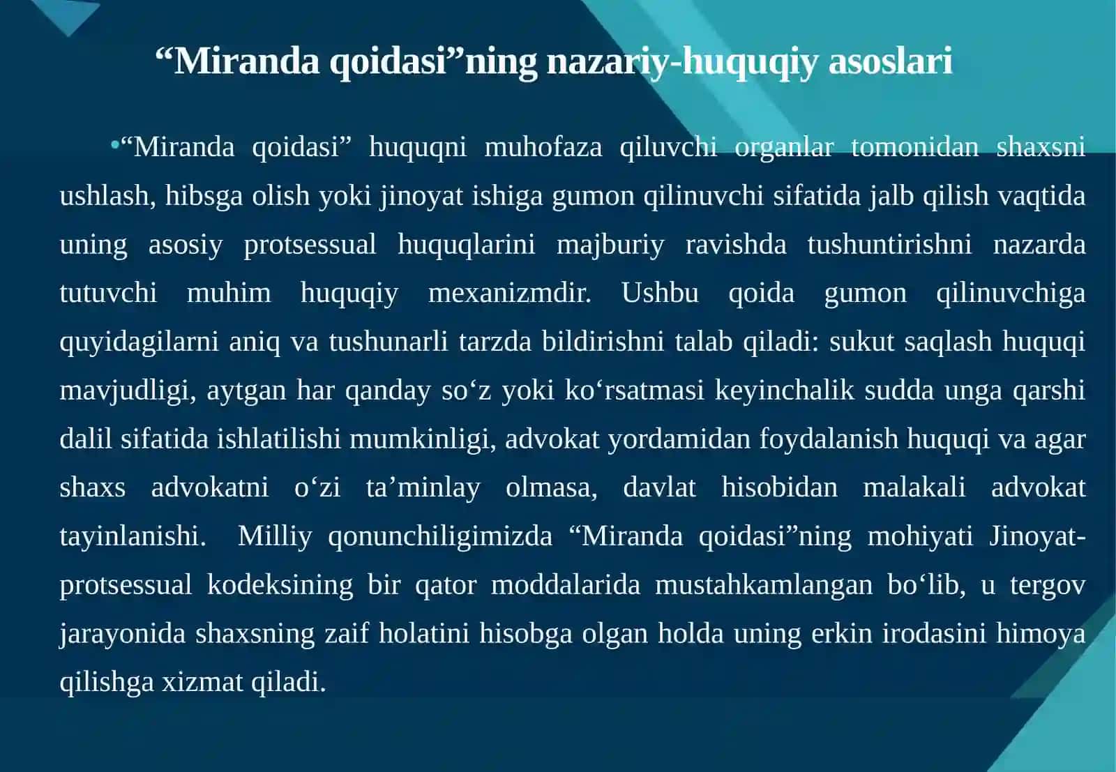 Milliy qonunchiligimizda “Miranda qoidasi” 4