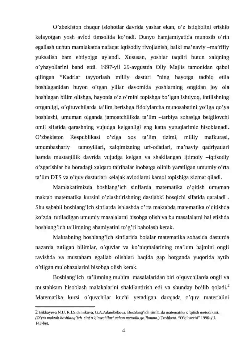 BOSHLANG’ICH SINF O’QUVCHILARIGA QOLDIQLI BO’LISH MALAKASINI SHAKLLANTIRISH METODIKASI 4
