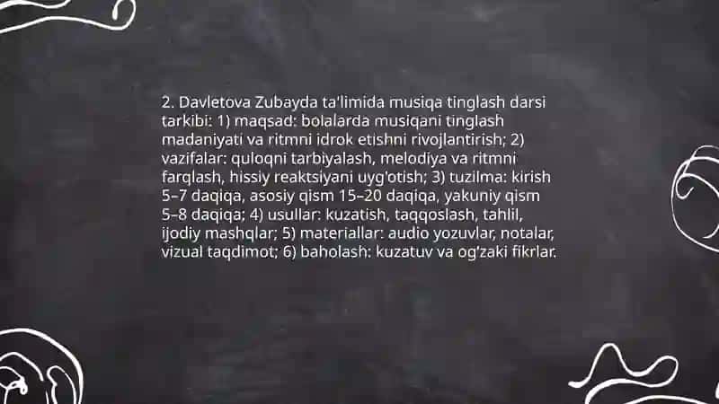 Bolalarni ashula aytish, musiqa tinglash va musiqiy ritmik harakatlarga o'rgatish 4