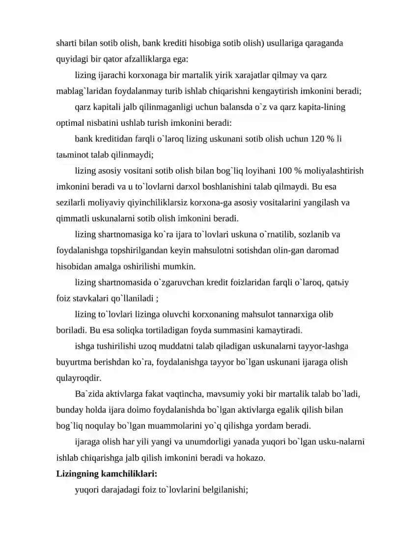 Lizing, uning turlari va iqtisodiy axamiyati, lizing shartnomasi tuzish tartibi 4