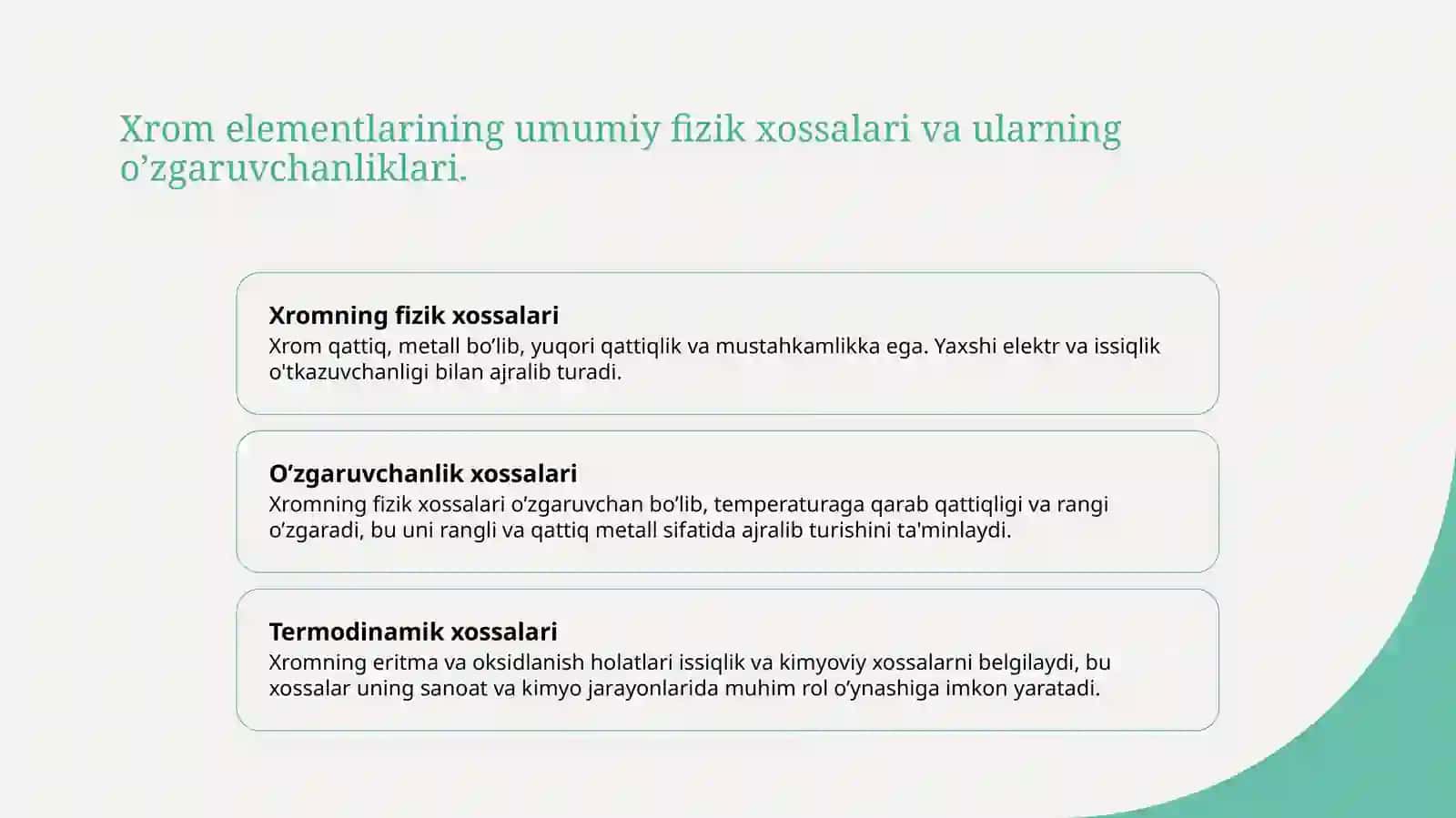 Xrom guruh elementlarini xossalarini o’rganish 4