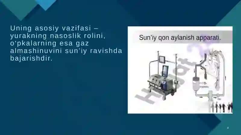 Sun'iy qon aylanish apparati. Qon devor tomirlari orqali moddalar almashishining biofizikaviy mexanizmi 4