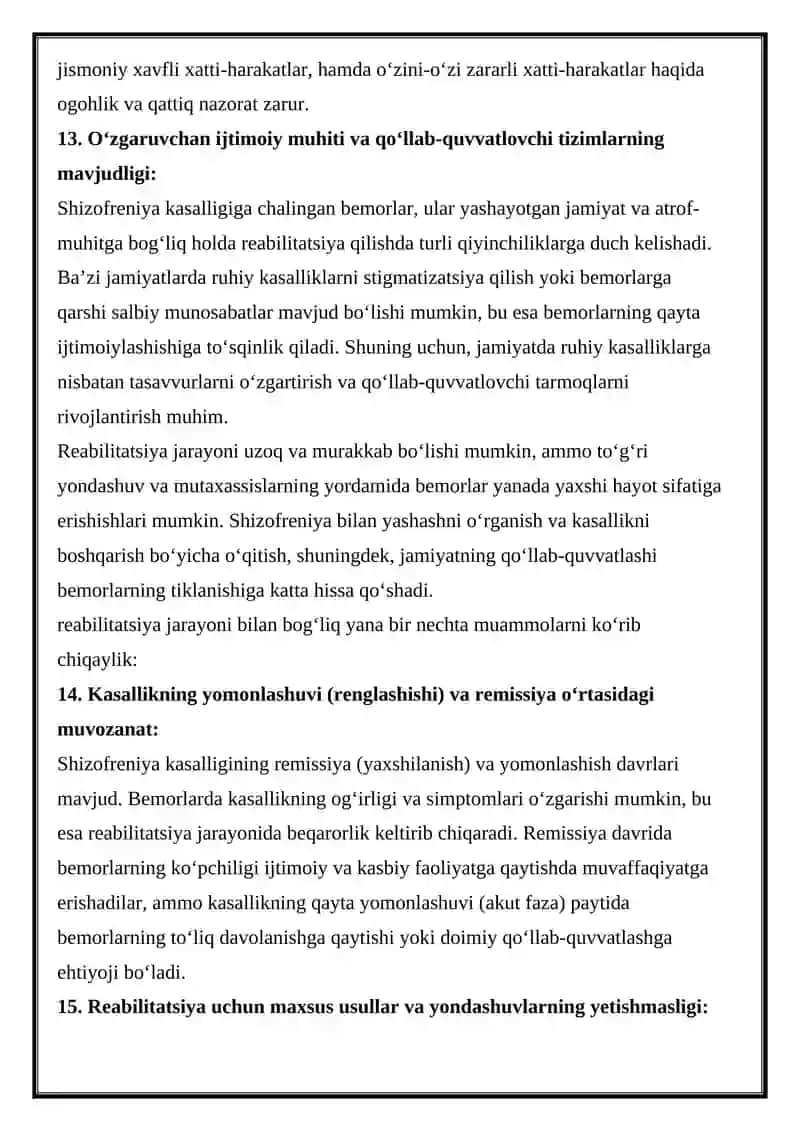 Shizofreniya kasalligida reabilitatsiya muammosi 4