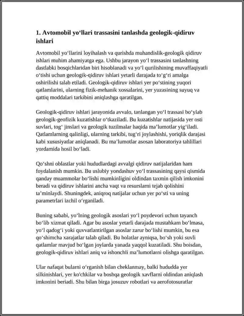 AVTOMOBIL YO'LLARINI QIDIRUVDA MUXANDISLIK GEOLOGIK QIDIRUV ISHLARI 4