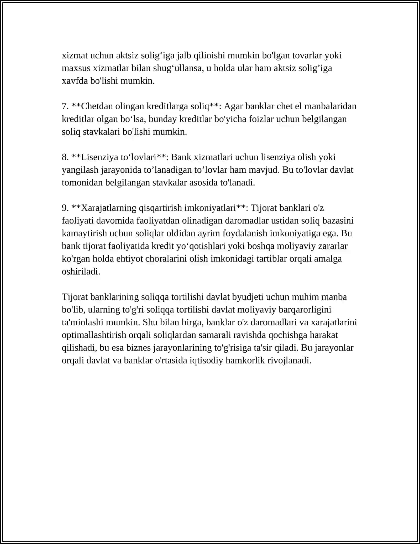 TIJORAT BANKLARINI SOLIQQA TORTISHNING O'ZIGA XOS XUSUSIYATLARI 4