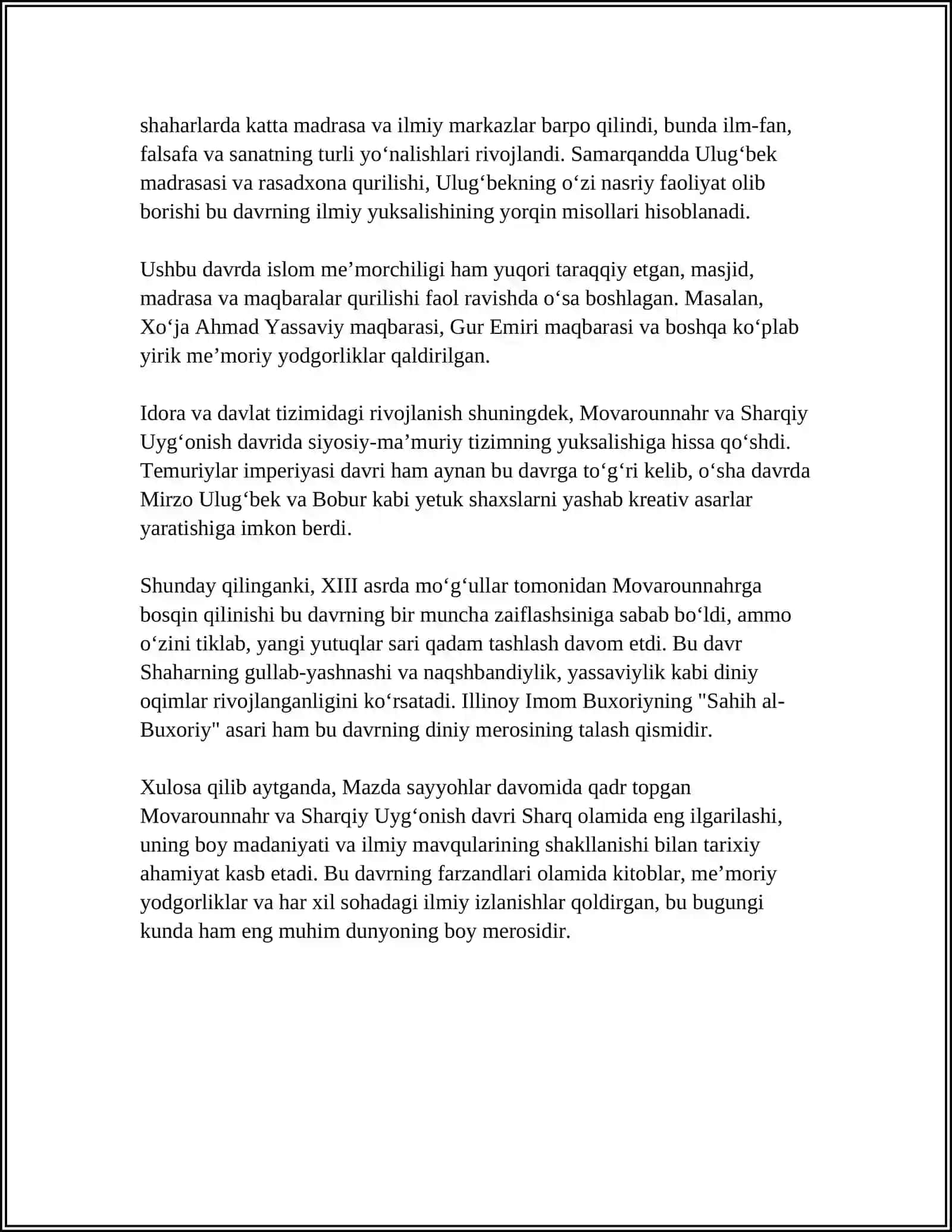 IX-XII ASRLARDA MAMLAKATIMIZDA YUZ BERGAN MADANIY UYGʻONISH (RENESSANS) 4
