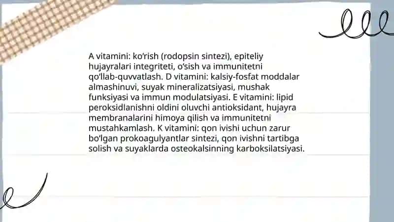 Vitaminlarning organizmdagi ahamiyati 4