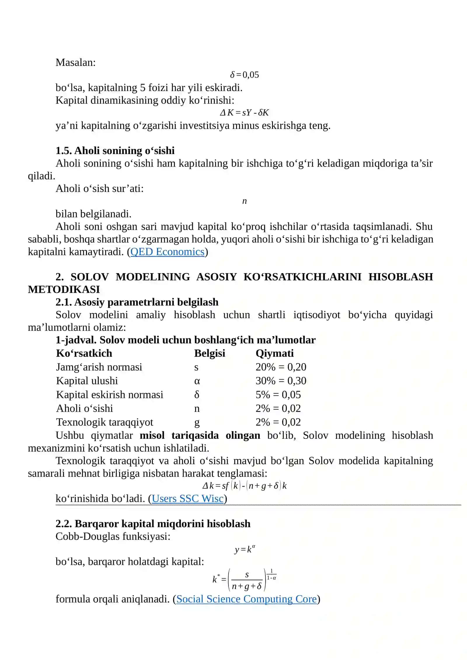 Solov iqtisodiy o‘Sish modelining asosiy ko‘rsatkichlarini hisoblash va natijalarini sharhlash 4
