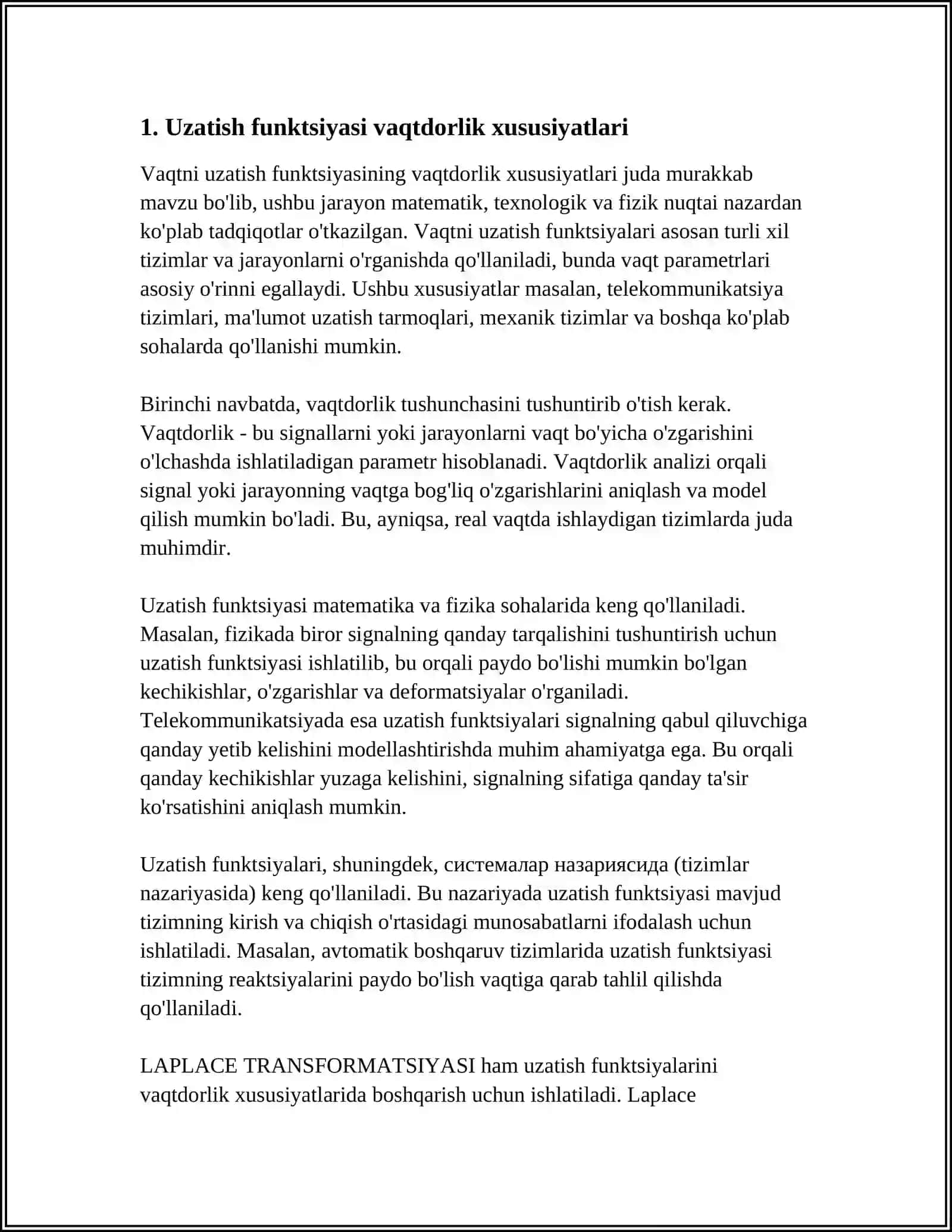 OBYEKT VAQT XARAKTERISTIKALARI BO‘YICHA UZATISH FUNKSIYASINI ANIQLASH 4