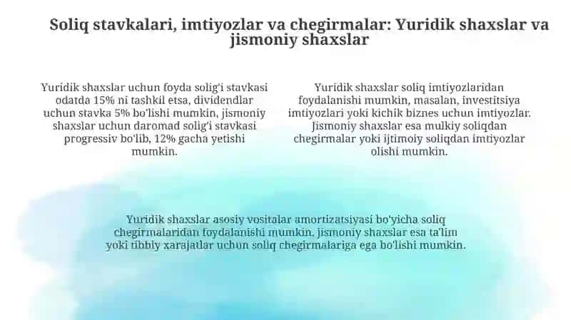Yuridik va jismoniy shaxslarni soliqqa tortishning o'ziga xos o'xshashlik va farqli jihatlari 4
