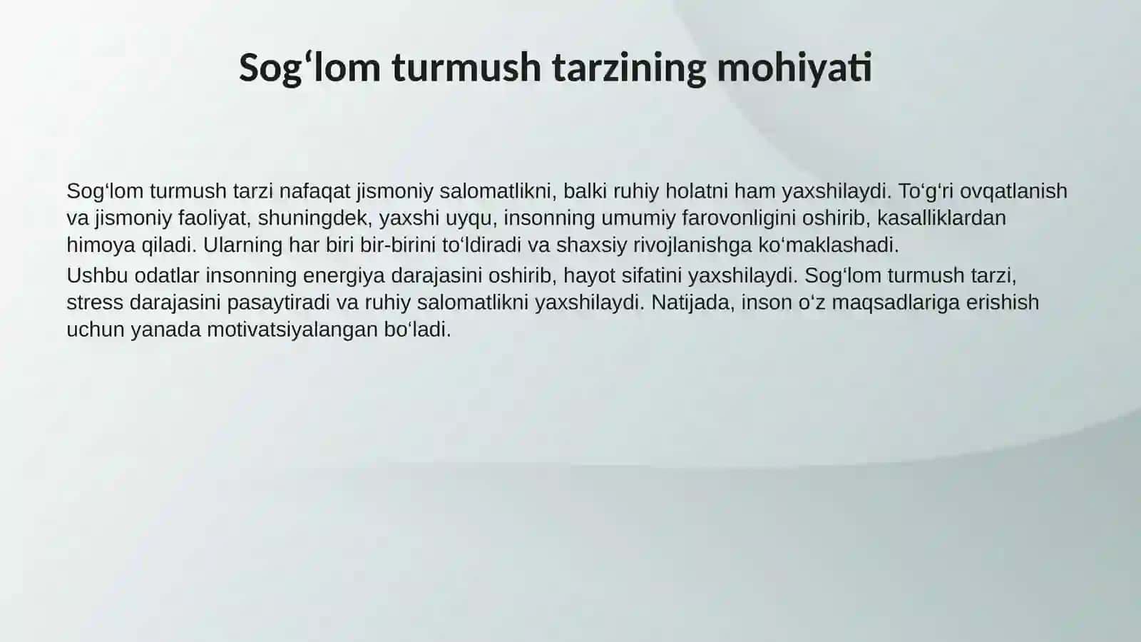 Sog‘lom turmush tarzi: To‘g‘ri ovqatlanish va sportning foydasi. 4