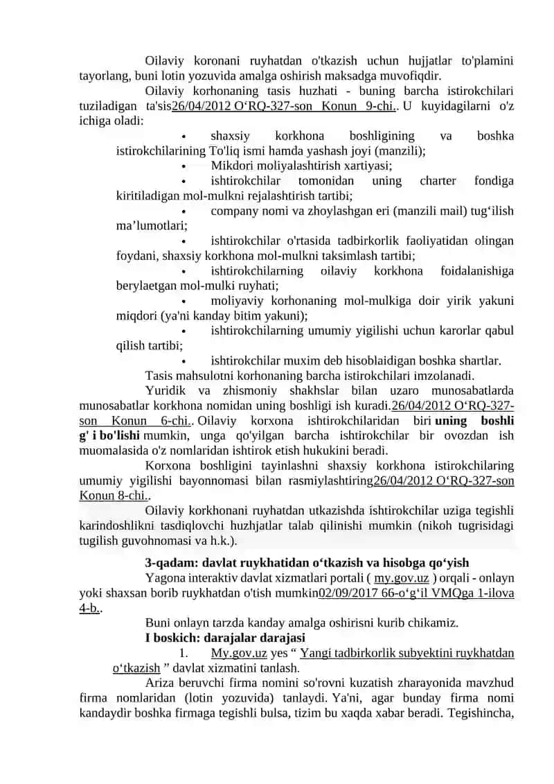 Oilaviy korxonani tashkil etish tartibi 4