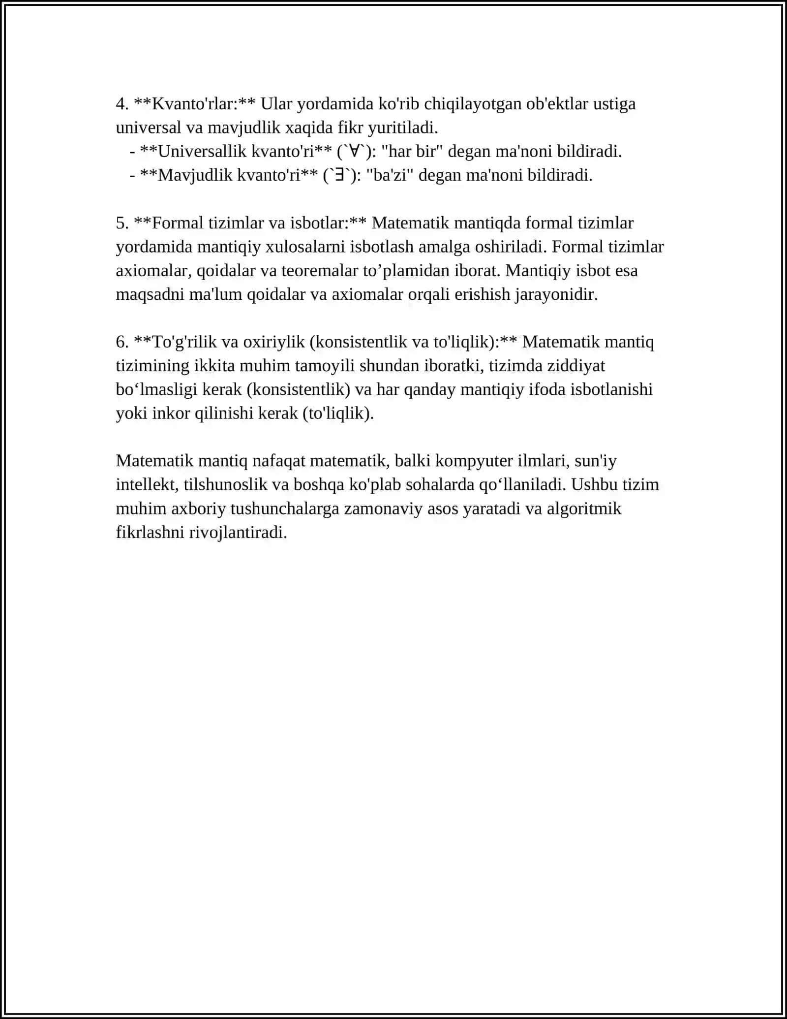 KELTIRILGAN FORMULALAR.MATIQIY AMALLARNING TO'LIQ SISTEMALARI 4