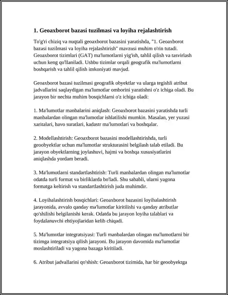 Geoaxborot Bazasi Tuzilmasi va Loyiha Rejalashtirish 4
