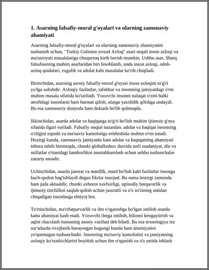 "TURKIY GULISTON YOXUD AXLOQ" KITOBINI FALSAYIY TAHLILI BOYICHA REFERAT 4